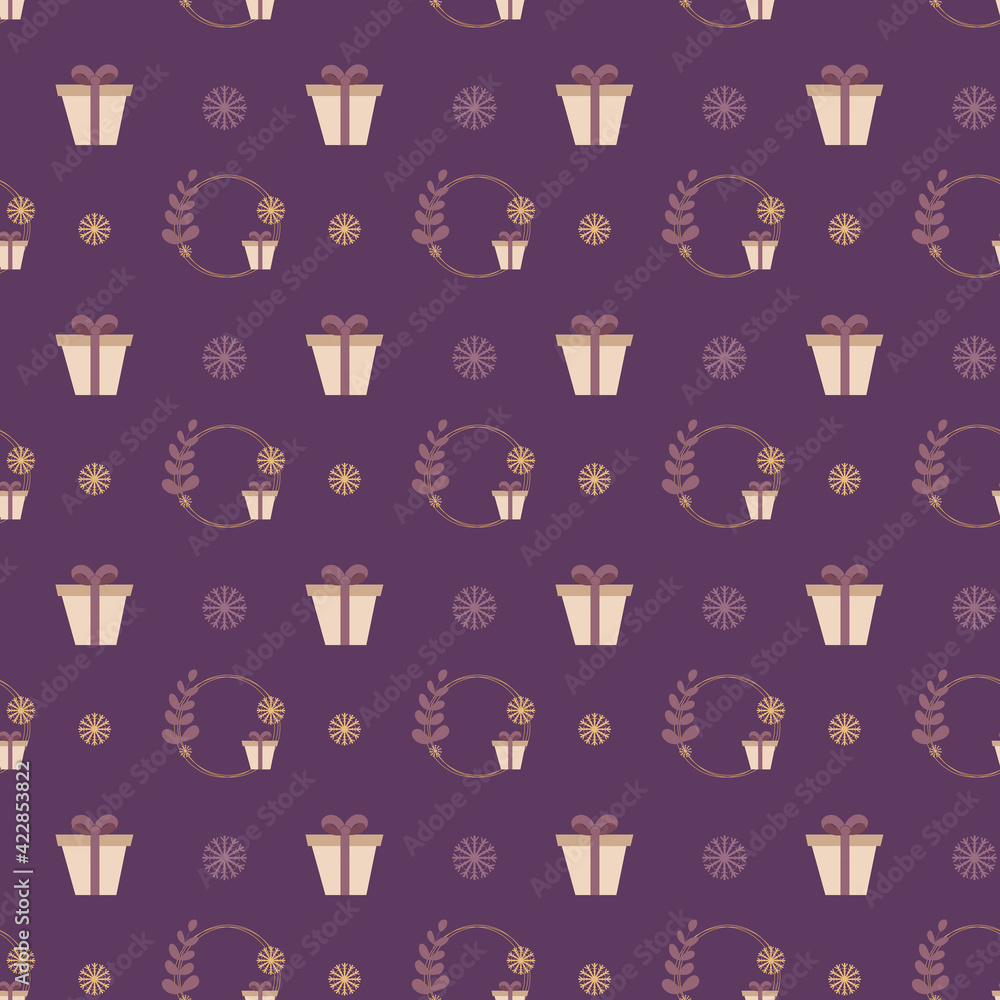 Seamless christmas pattern with wreaths, gifts and snowflakes Seamless christmas pattern with wreaths, gifts and snowflakes