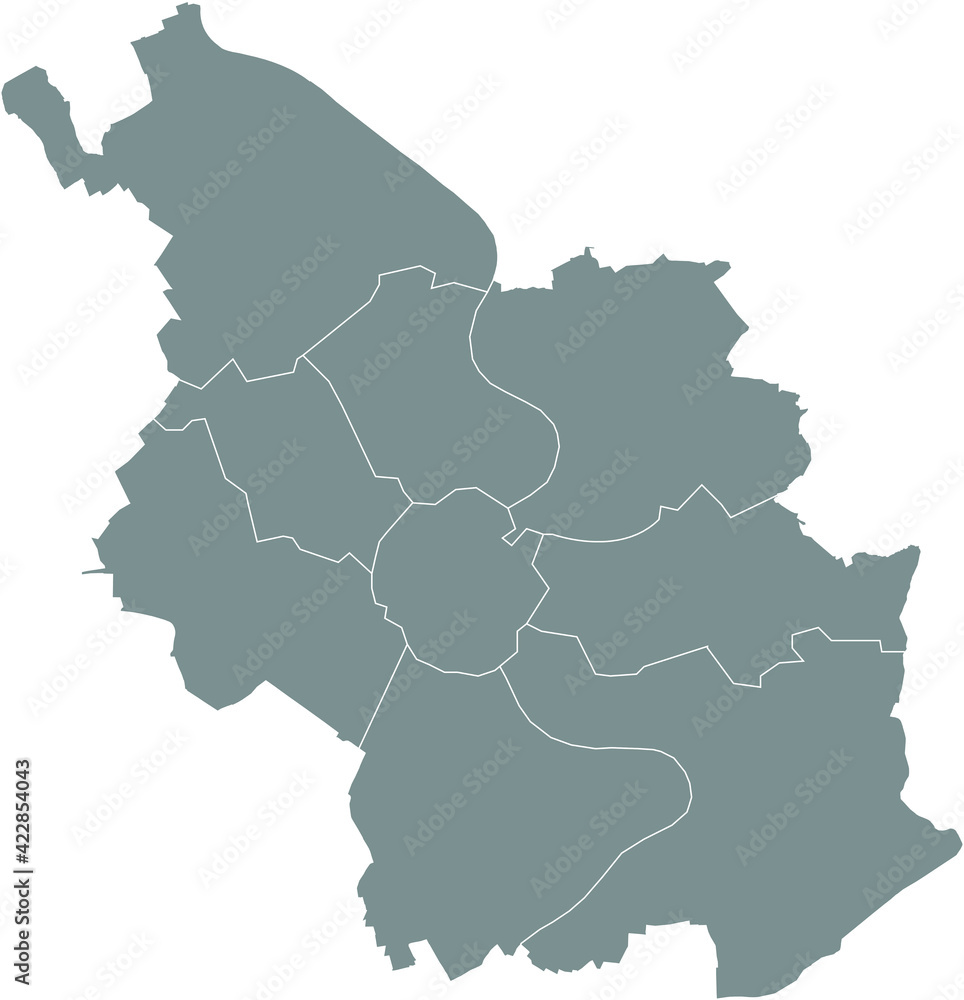 Simple gray vector map with white borders of districts of Cologne, Germany