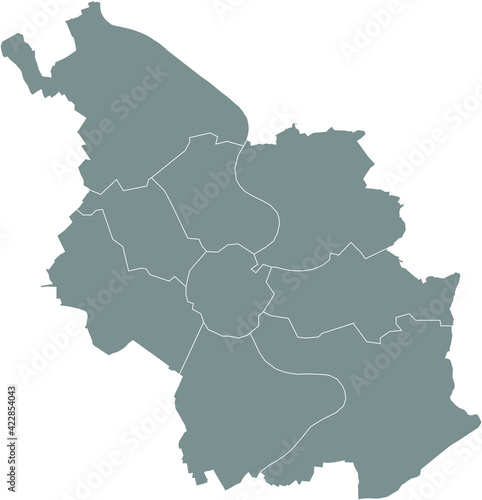 Simple gray vector map with white borders of districts of Cologne, Germany
