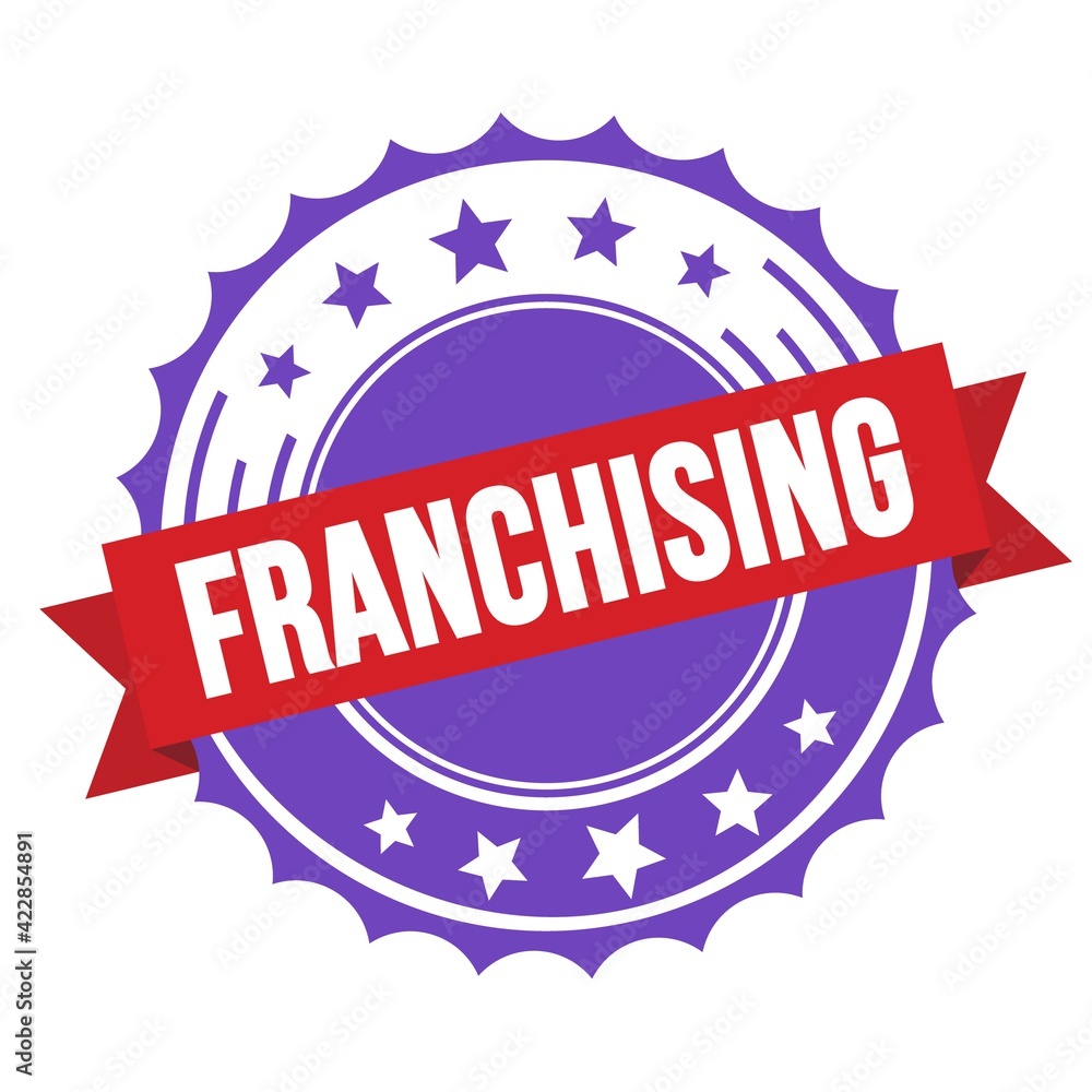 FRANCHISING text on red violet ribbon stamp. FRANCHISING text on red violet ribbon stamp.