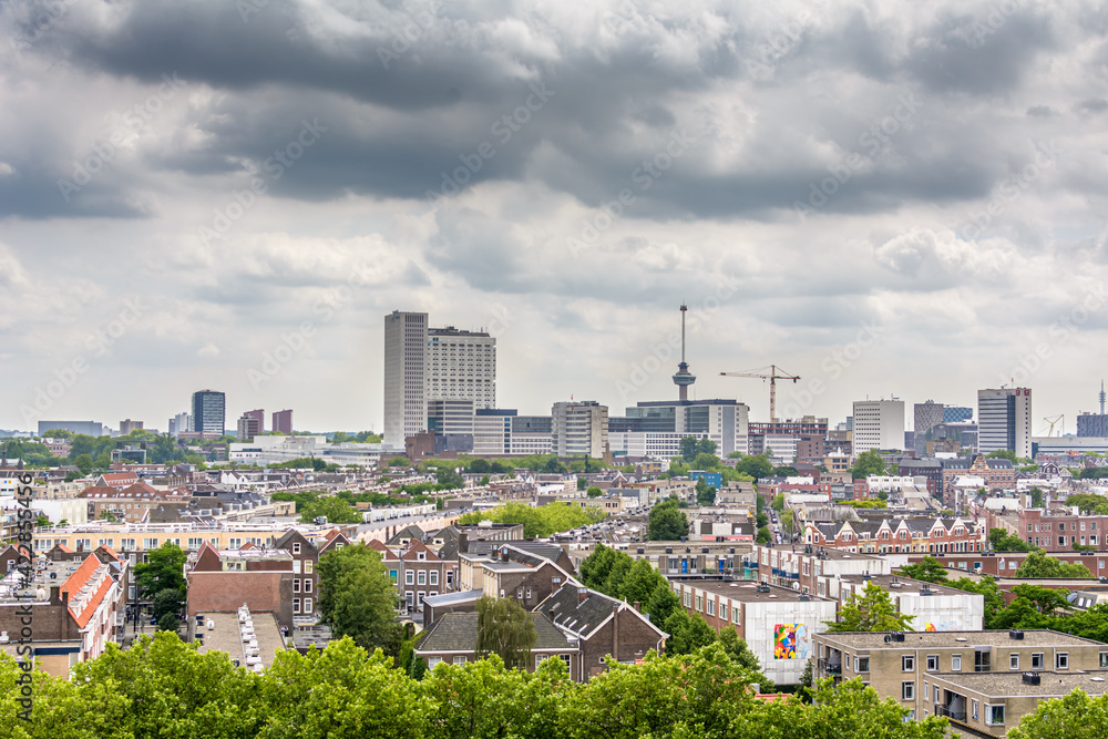 Rooftop view city centrum of Rotterdam, The Netherlands. Rotterdam, The Netherlands - June 19 2016