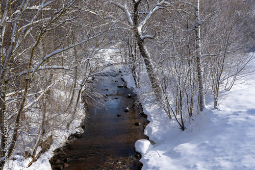 The river Rauna in winter when there is white fluffy snow photo