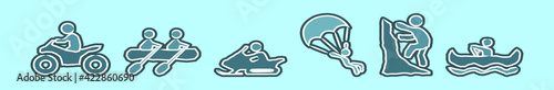 set of extreme sports cartoon icon design template with various models. vector illustration isolated on blue background