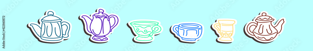 Obraz premium set of tea cartoon icon design template with various models. vector illustration isolated on blue background