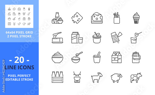 Line icons about dairy products. Pixel perfect 64x64 and editable stroke