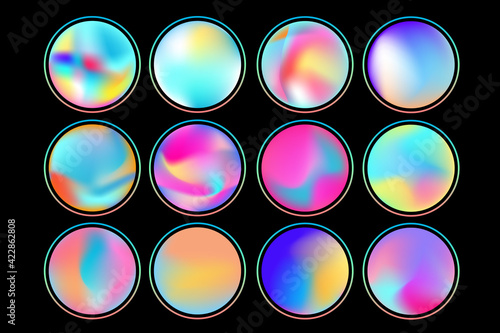 Circle colorful gradient vector icons. Abstract minimal round bright background