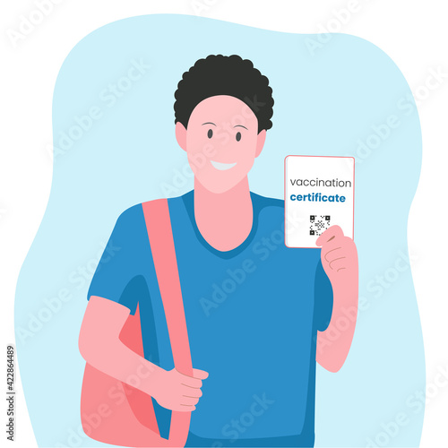 Health passport of vaccination, vaccination certificate, COVID  19 document. Check in airport. Flat design vector illustration