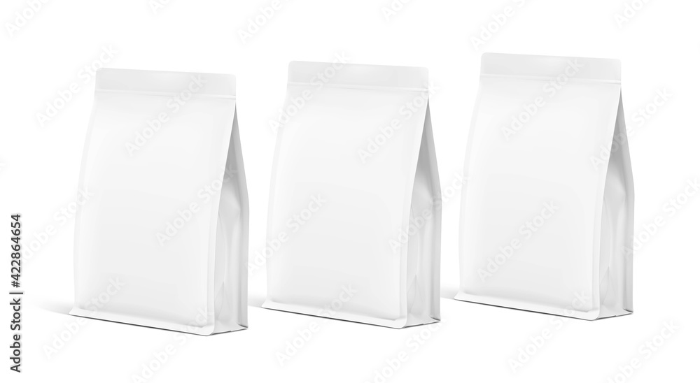 Realistic food bag set isolated on white background. Front view. Vector illustration. Can be use for template your design, presentation, promo, ad. EPS 10. Realistic food bag set isolated on white background. Front view. Vector illustration. Can be use for template your design, presentation, promo, ad. EPS 10.
