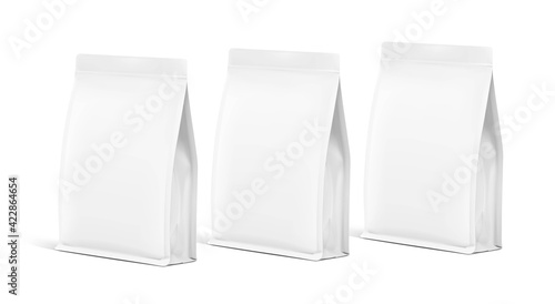 Realistic food bag set isolated on white background. Front view. Vector illustration. Can be use for template your design, presentation, promo, ad. EPS 10.	