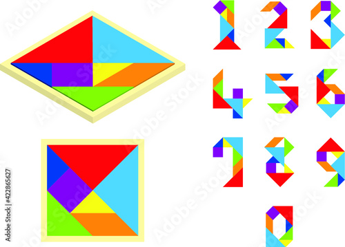 3D tangram board and set of tangram numbers