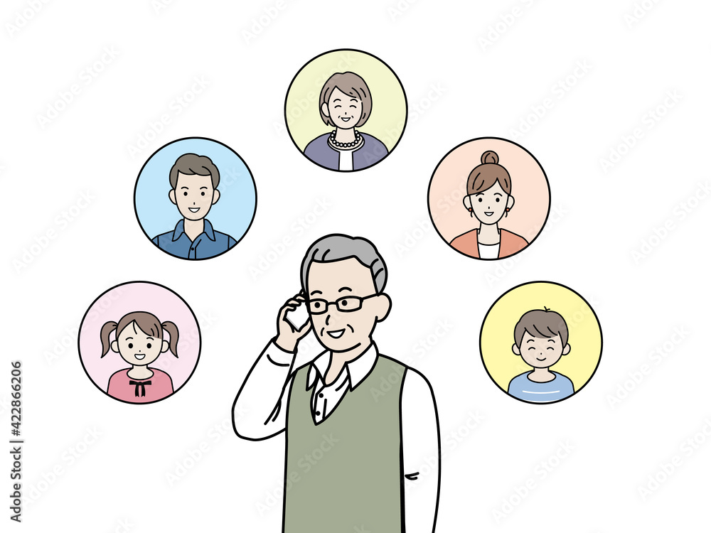 家族に電話する 年配の男性 高齢者 シニア 電話 通話 会話 イラスト素材 Vektornyj Obekt Stock Adobe Stock