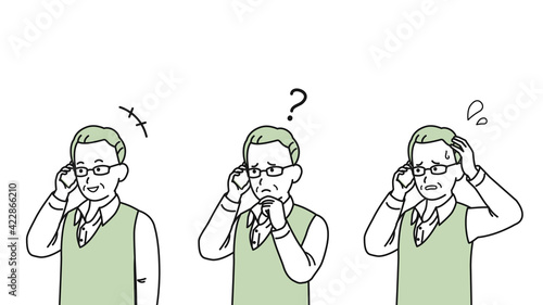 電話する　年配の男性　シニア　高齢者　電話　通話　バリエーション　セット　イラスト素材