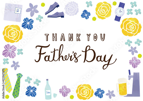 父の日　黄色のバラとプレゼントアイテム　フレーム