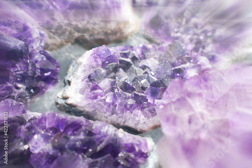Healing Amethyst Crystal Gemstones With Cool Zoom Burst Effect 