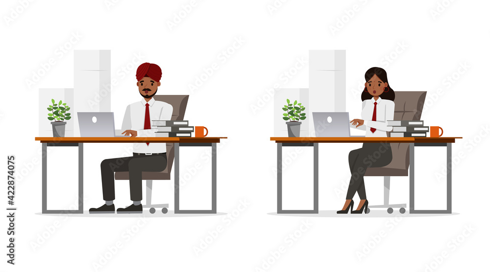 Indian business people working in office character vector design. no11 Indian business people working in office character vector design. no11