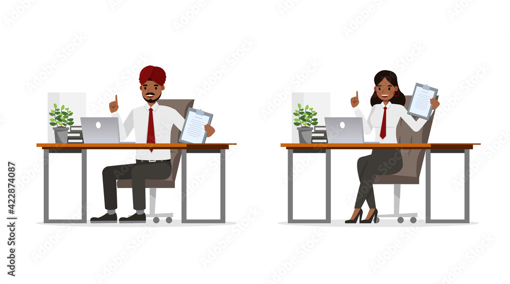Indian business people working in office character vector design. no12