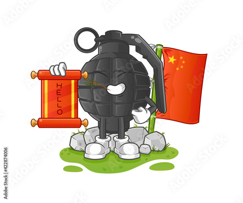 hand grenade chinese cartoon. cartoon mascot vector