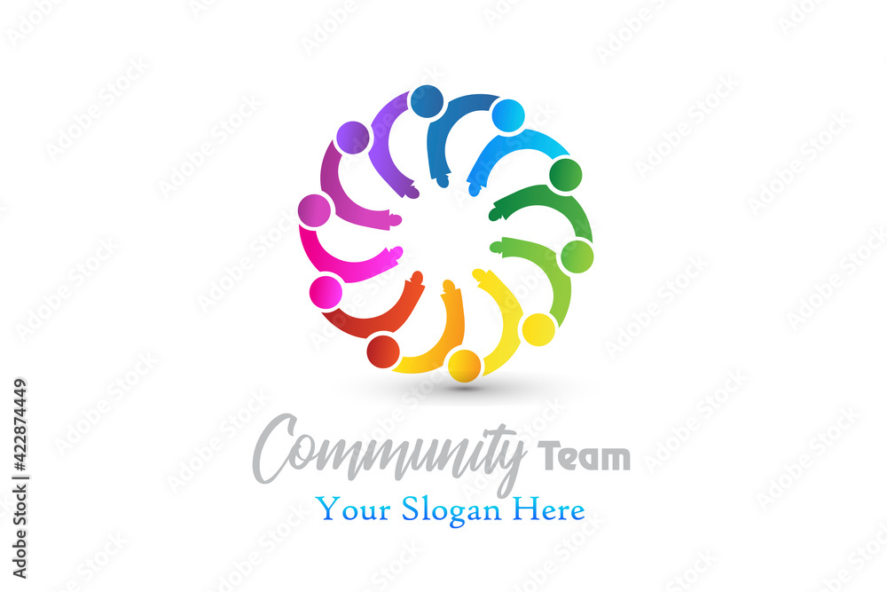Logo community teamwork people in a hug can be a group of children working together vector image logotype id card design