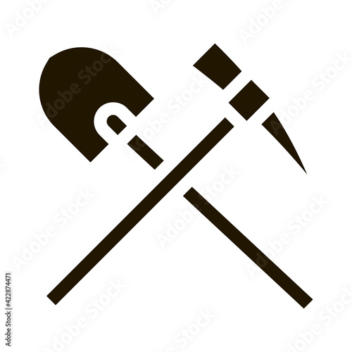 shovel and pickaxe icon Vector Glyph Illustration