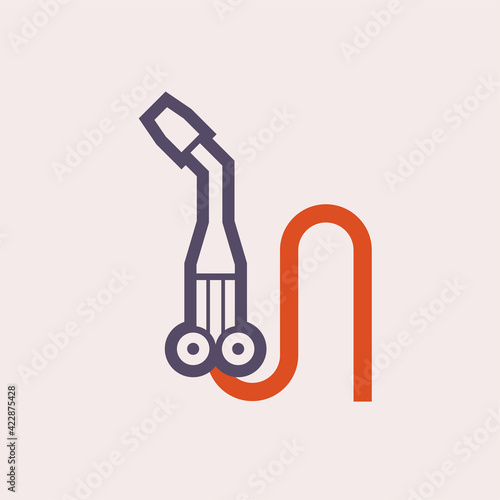 Gas torch vector icon. Welding cutting or fuel-burning equipment tool for welder use to blowing fire flame of oxygen, acetylene and propane for industry, metal steel work, metallurgy and construction.
