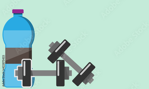 vector flat design of fitness dumbbell and bottle of water