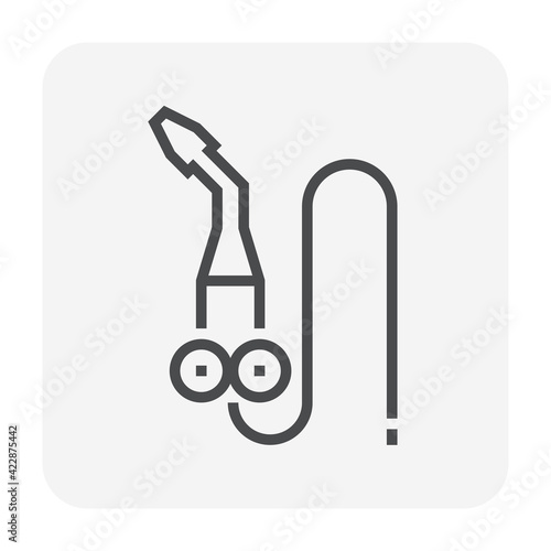 Gas torch vector icon. Welding cutting or fuel-burning equipment tool for welder use to blowing fire flame of oxygen, acetylene and propane for industry, metal steel work, metallurgy and construction.