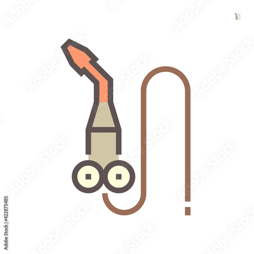 Gas torch vector icon. Welding cutting or fuel-burning equipment tool for welder to blowing fire flame of oxygen, acetylene, propane for industry, metal steel work, metallurgy, construction. 64x64 px.