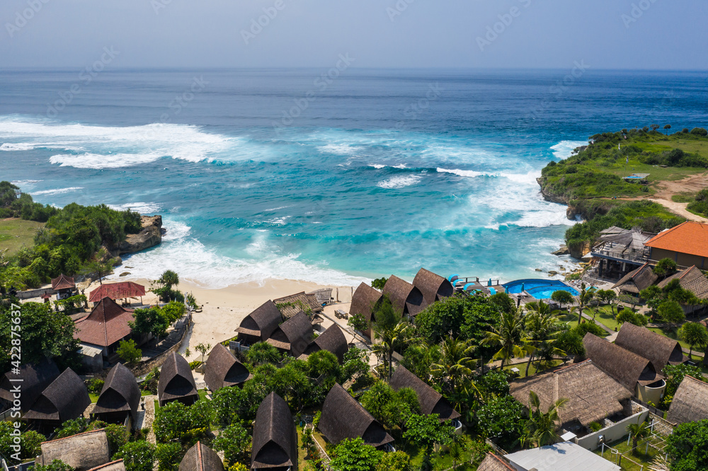 Aerial view of the idyllic dream beach in Nusa Lembongan in Bali, Indonesia