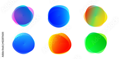 Set of colorful round geometric shape banner template. Abstract graphic design elements for frames with gradient color backdrop.