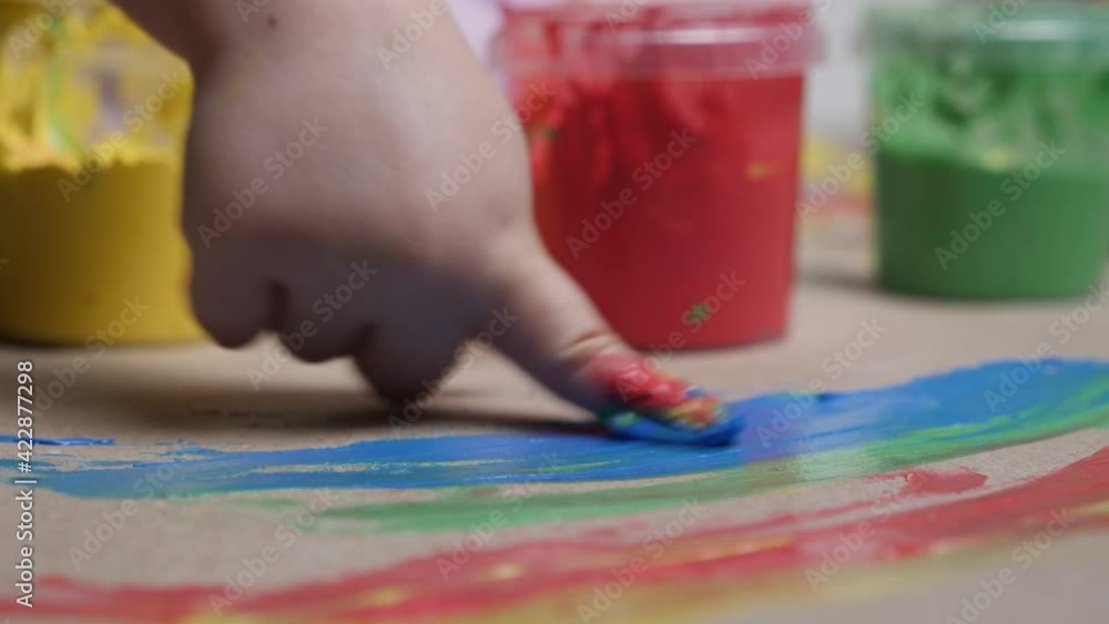 Sensory play kid finger paint cans drawing child learn colors stroke