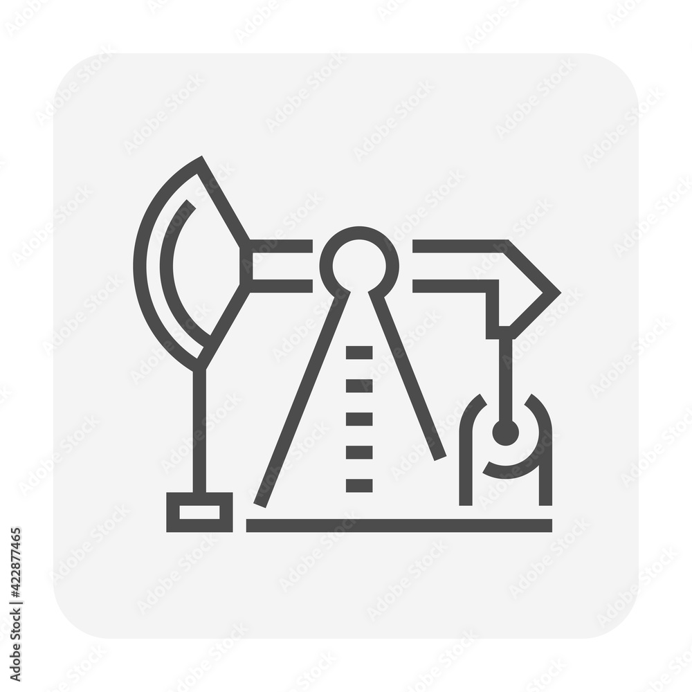 Oil pump, pumpjack vector icon. Industrial machine equipment, onshore platform or drilling rig for supply crude oil, fossil fuel from oil well by exploration, extraction, production. Editable stroke. Oil pump, pumpjack vector icon. Industrial machine equipment, onshore platform or drilling rig for supply crude oil, fossil fuel from oil well by exploration, extraction, production. Editable stroke.