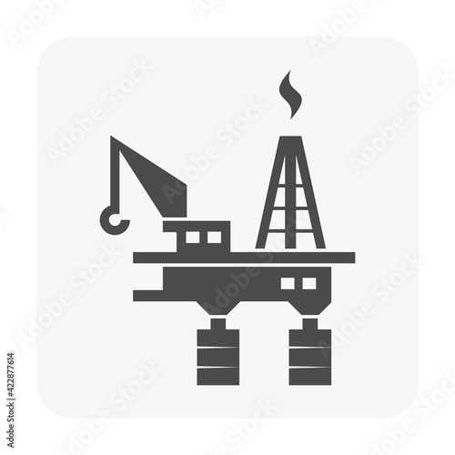 Oil platform or offshore drilling rig vector icon. Equipment of petroleum industry for supply fossil fuel, crude, natural gas and resource from oil well. By exploration, extraction and production.