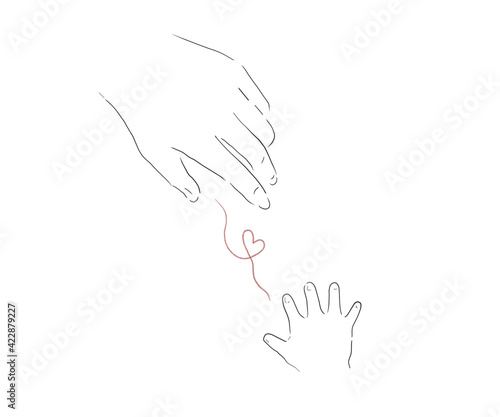 大人と子どもが手を伸ばしあう親子などのシンプル線画イラスト