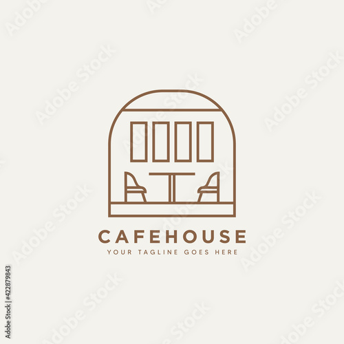cafe house minimalist line art badge logo template vector illustration design. simple modern restaurant, bar, coffee shop emblem logo concept