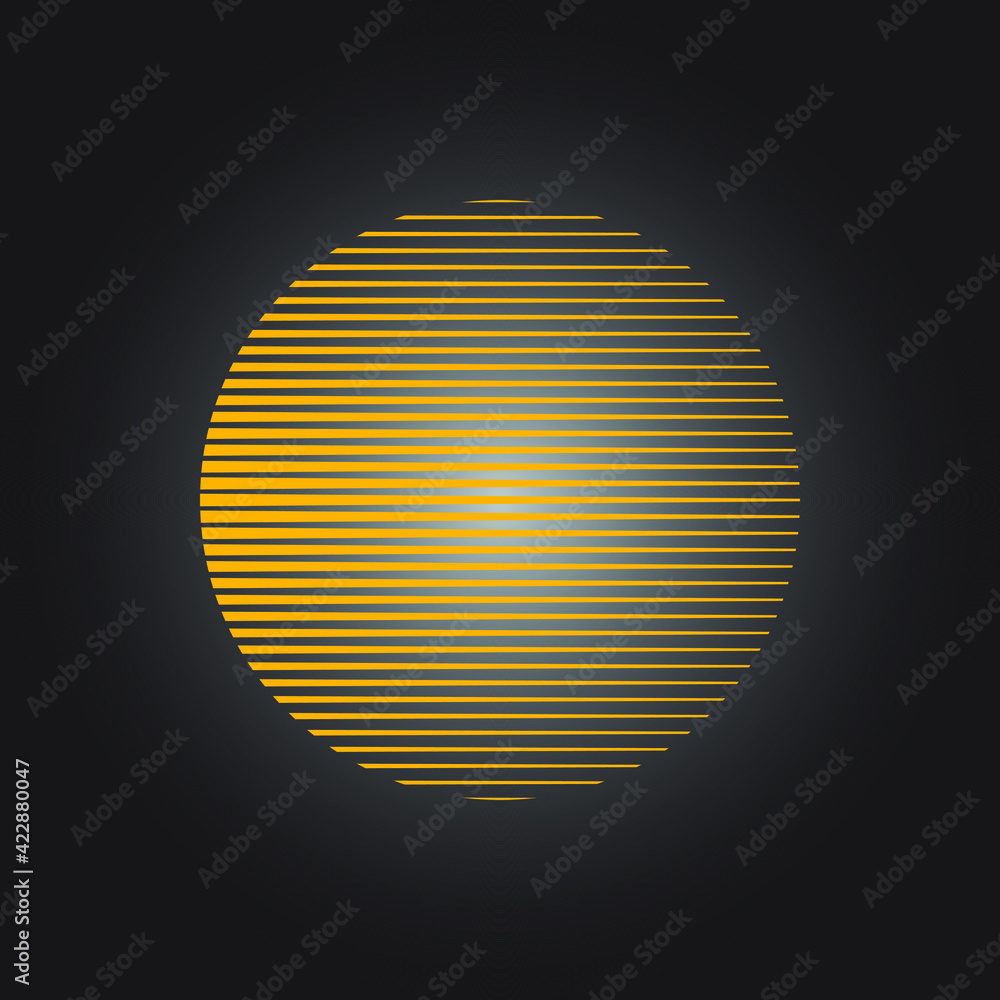 Yellow horizontal triangles stripes in circle form. Gray background. Trendy background for prints, web pages, template, posters, banners and textile design
