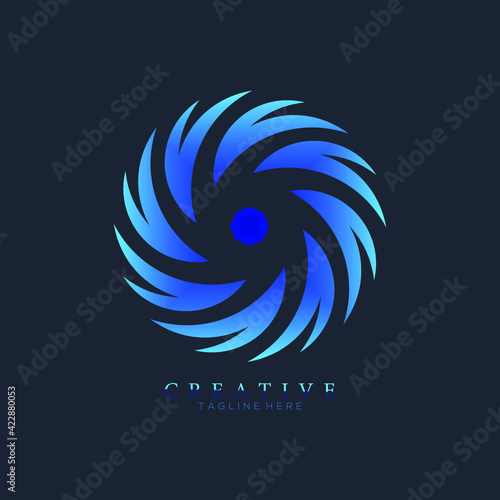 Creative blue of hurricane cyclone wind logo template, spiral storm, Abstract concept graphic element
