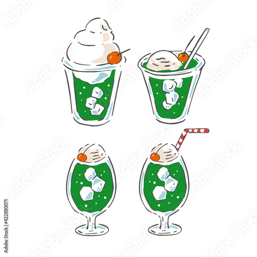 メロンクリームソーダ　イラストセット