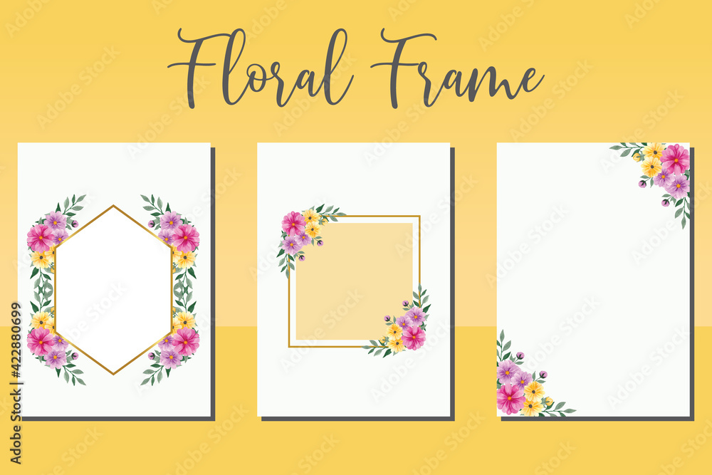 Fototapeta premium Wedding invitation frame set, floral watercolor hand drawn Daisy Flower design Invitation Card Template