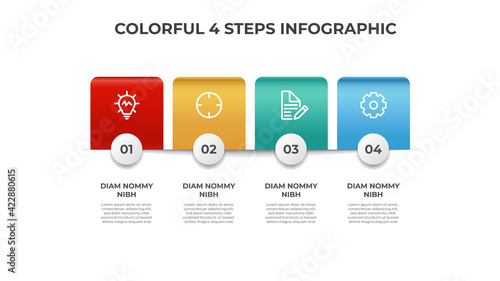 Colorful 4 points of list diagram, steps with horizontal layout, infographic element template
