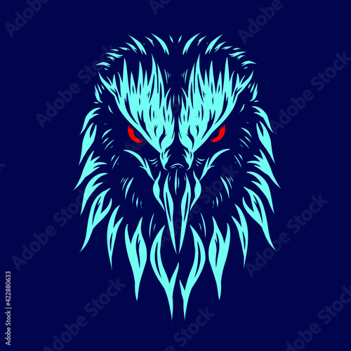 Eagle hawk vector silhouette line pop art potrait logo colorful design with dark background. Abstract vector illustration. 