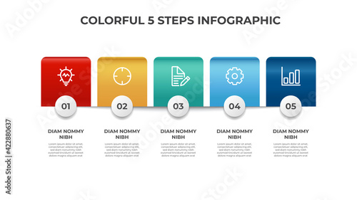 Colorful 5 points of list diagram, steps with horizontal layout, infographic element template