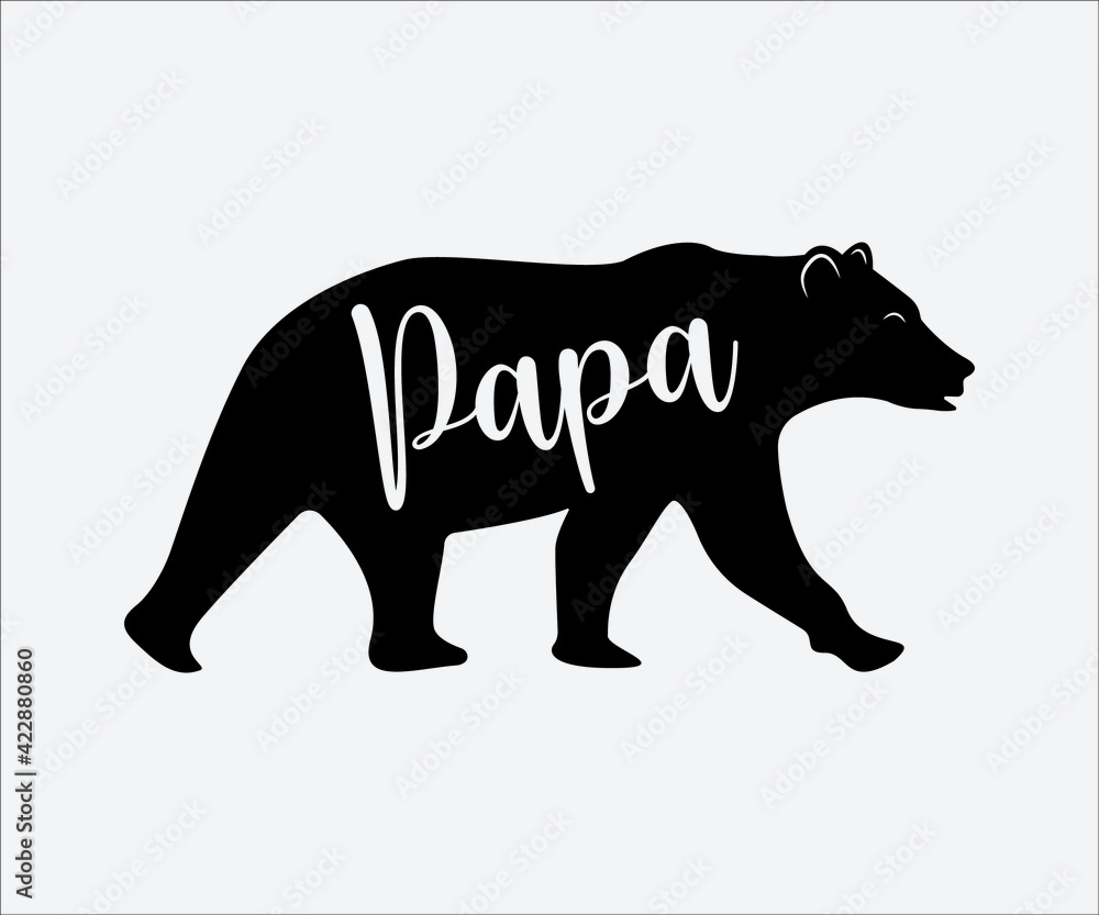 Papa Bear Printable Vector Illustration, Daddy Bear, Papa Bear clipart, Silhouette, Teddy Bear