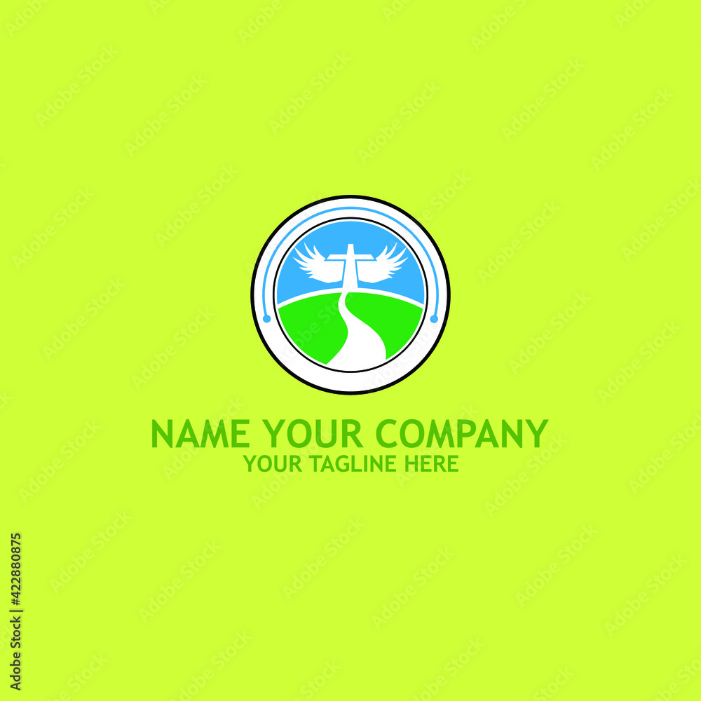 eco friendly logo design with cross wings and path