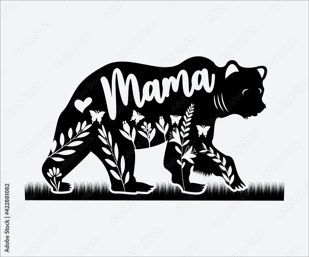 Mama Bear Printable Vector Illustration, Mama Bear clipart, Silhouette ...