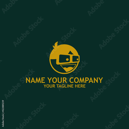 smart face brain and cloud face simple logo icon illustration
