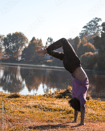Boy making exercises in the park