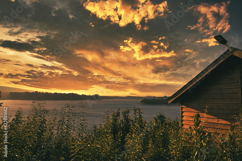sunset over the lake