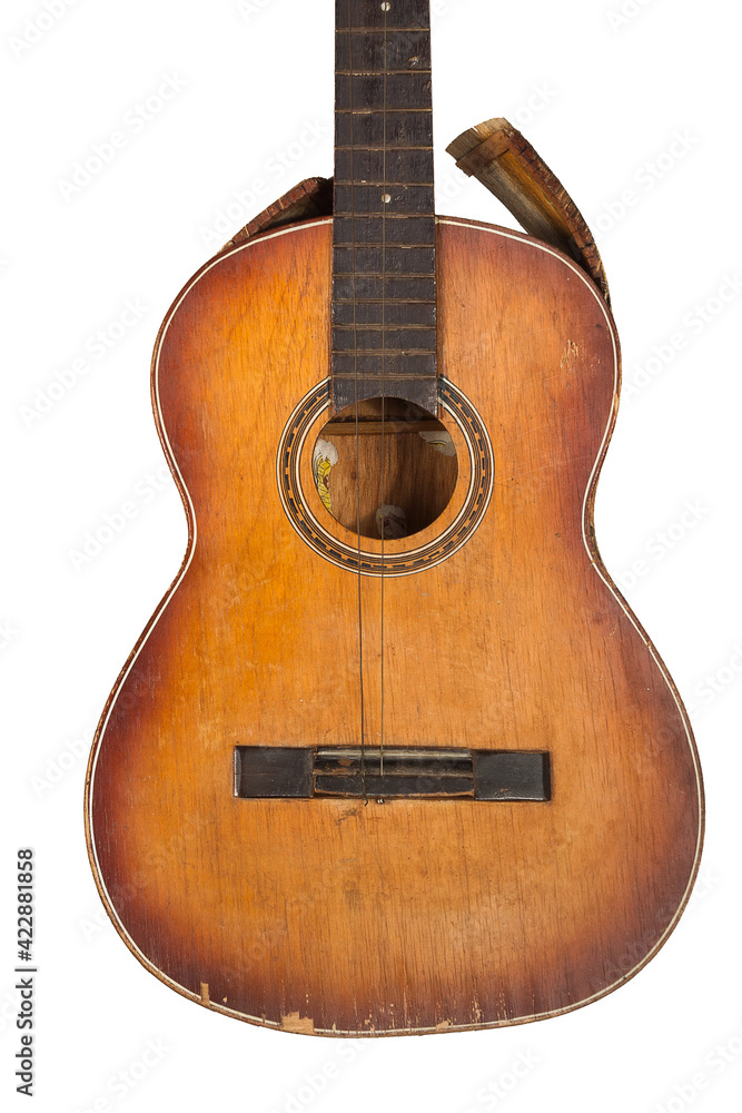 Fototapeta premium shattered wooden guitar