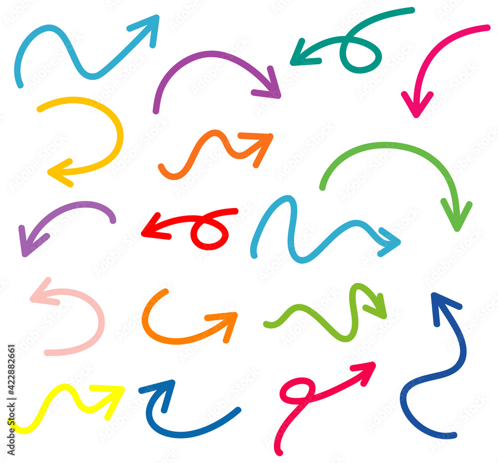 Set of hand drawn arrow doodles on white background Set of hand drawn arrow doodles on white background