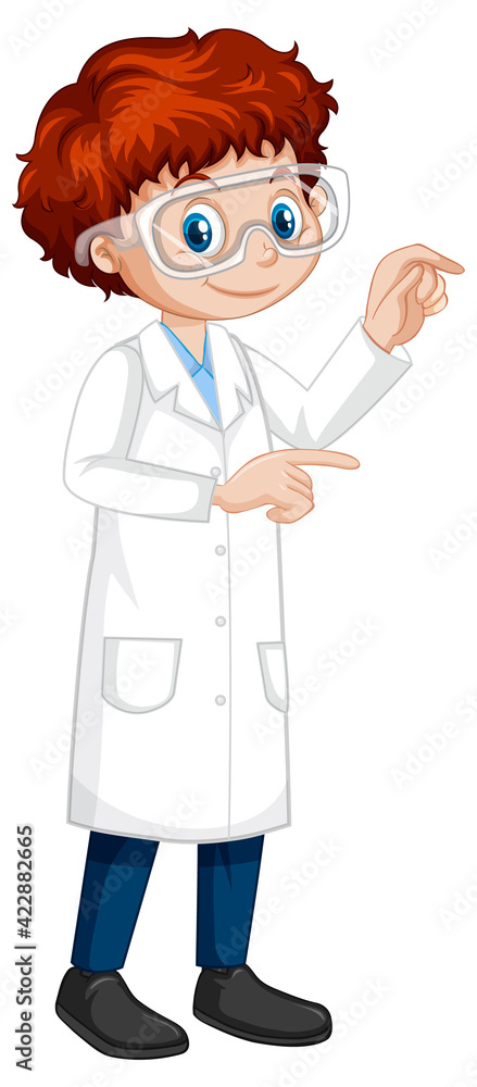 A boy cartoon character wearing laboratory coat A boy cartoon character wearing laboratory coat